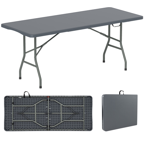 Gymax 6 ft Portable Folding Table w/HDPE Tabletop Safe Lock Mechanism Carrying Handle