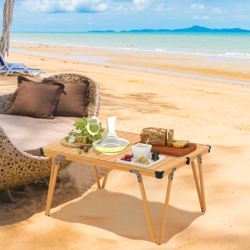 Gymax Folding Camping Table w/ Storage Bag & Waterproof Desktop Aluminum Structure