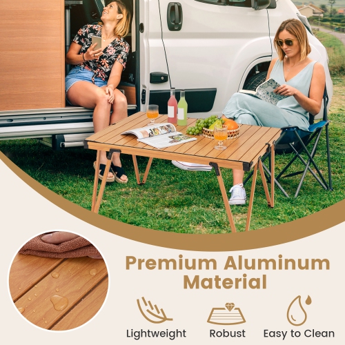Gymax Folding Camping Table w/ Storage Bag & Waterproof Desktop Aluminum Structure