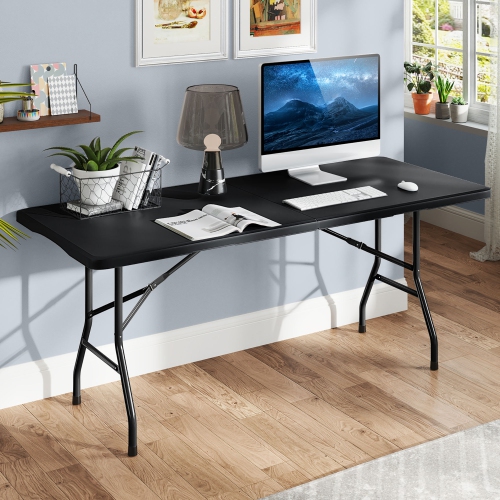 Gymax 6 ft Portable Folding Table w/HDPE Tabletop Safe Lock Mechanism Carrying Handle