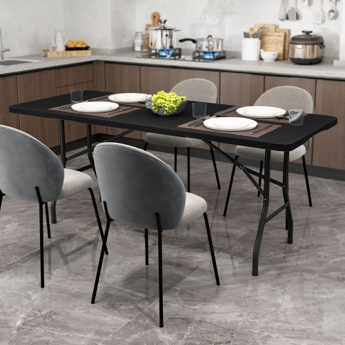 Gymax 6 ft Portable Folding Table w/HDPE Tabletop Safe Lock Mechanism Carrying Handle