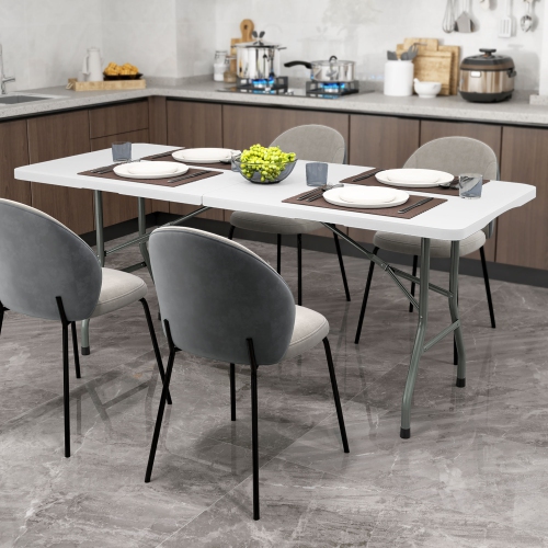 Gymax 6 ft Portable Folding Table w/HDPE Tabletop Safe Lock Mechanism Carrying Handle