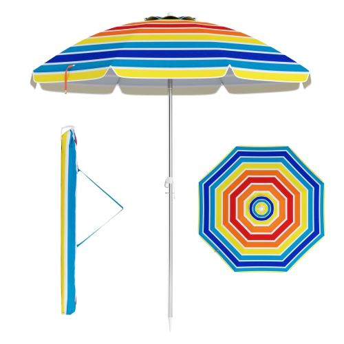 Gymax 6.5 FT Beach Umbrella UPF50+ Sun Protection Portable Sunshade Parasol for Sand
