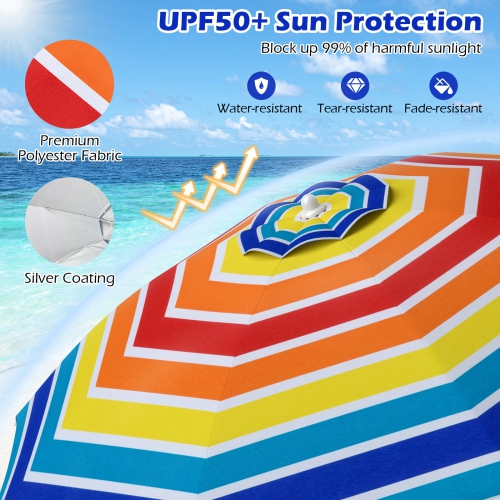 Gymax 6.5 FT Beach Umbrella UPF50+ Sun Protection Portable Sunshade Parasol for Sand