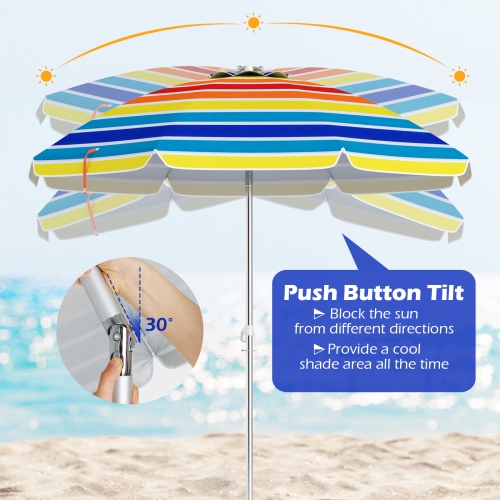 Gymax 6.5 FT Beach Umbrella UPF50+ Sun Protection Portable Sunshade Parasol for Sand