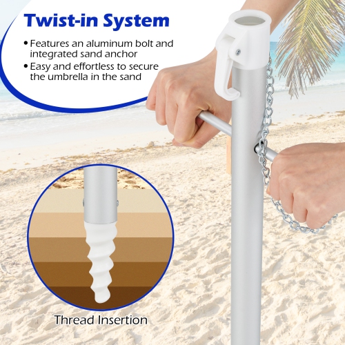 Gymax 6.5 FT Beach Umbrella UPF50+ Sun Protection Portable Sunshade Parasol for Sand