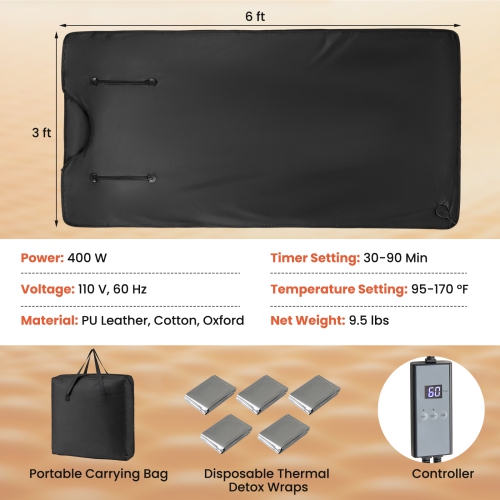 Gymax Infrared Sauna Blanket Portable Full-Body Personal Sauna for Home Use Relaxation