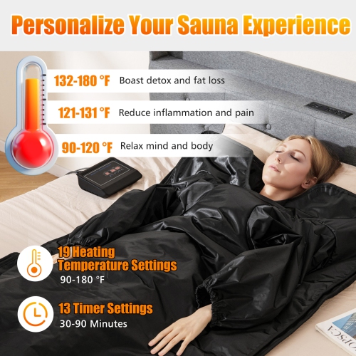Gymax Infrared Sauna Blanket w/ Sleeves Wraps 90-180°F Temp Range 30-90Min Timer