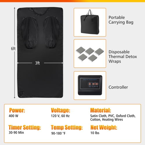 Gymax Infrared Sauna Blanket w/ Sleeves Wraps 90-180°F Temp Range 30-90Min Timer