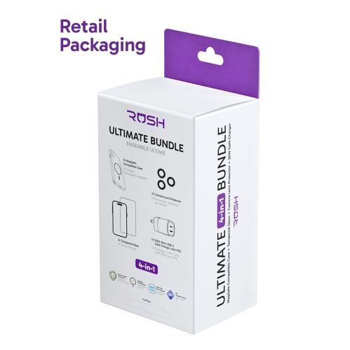 Rush Ultimate Bundle for iPhone 15 Pro | Ultra Clear MagSafe Case, Screen Protector, Camera Protector and 30W GAN iPhone fast Charger