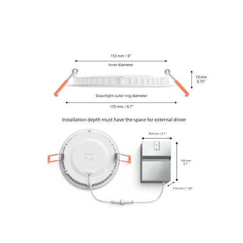 Philips Hue White & Colour Ambiance 6in Slim Downlight