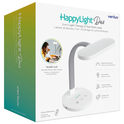 Verilux HappyLight Duo 2-in-1 Light Therapy Desk Lamp - White