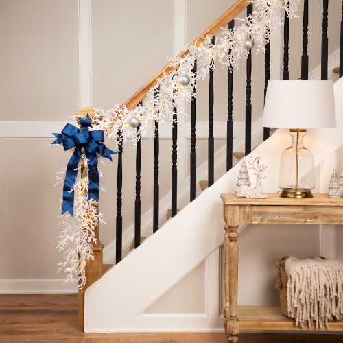 NORTHLIGHT  Pre-Lit Flocked Twig Artificial Christmas Garland - 9' X 14" - Led Warm Lights In White