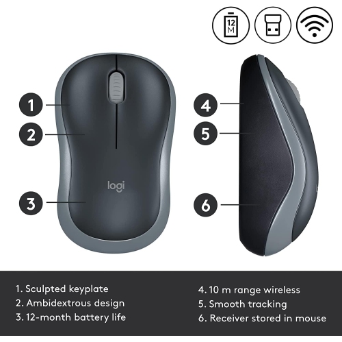 Pack of -5 Logitech M185 Wireless Mouse, Business, school and Family