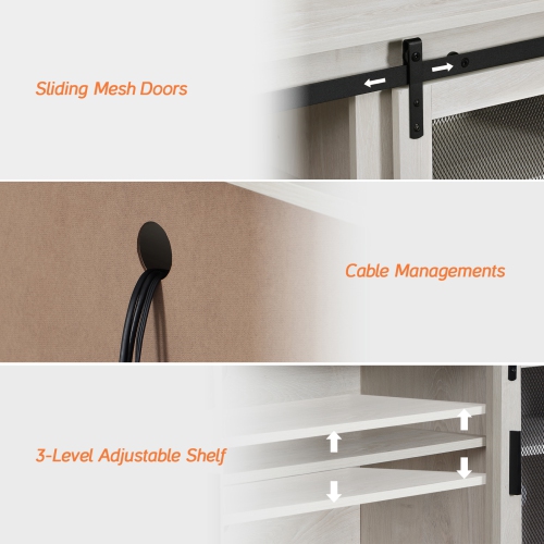 Buffet WAMPAT Farmhouse, portes de grange coulissantes en filet, armoire de rangement réglable de 59&nbsp;po pour bar à café, table de placard blanc