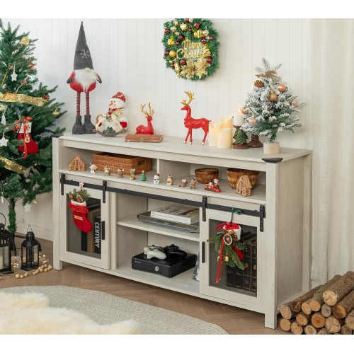 Buffet WAMPAT Farmhouse, portes de grange coulissantes en filet, armoire de rangement réglable de 59&nbsp;po pour bar à café, table de placard blanc