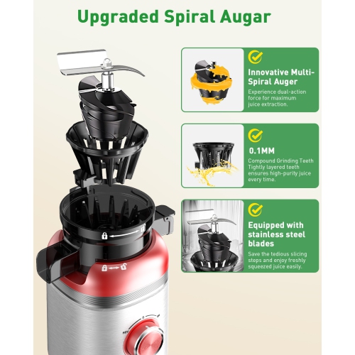 GlowWise Cold Press Juicer 4.35" Extra-Wide Chute, Slow Masticating for 30% Yield! QuietTech 3-Min Clean. Ideal for Homes/Gym/Wellness –