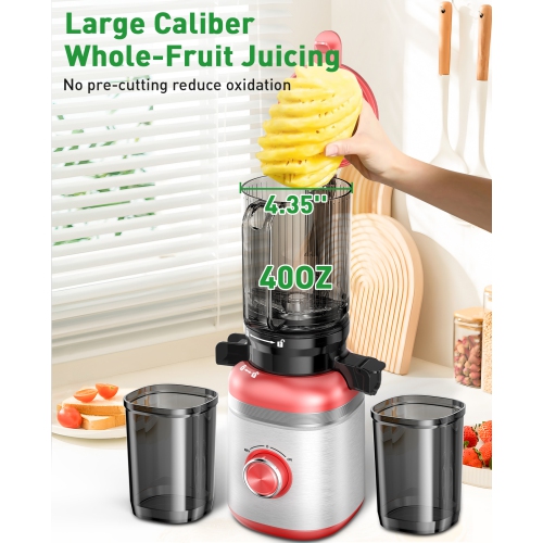 GlowWise Cold Press Juicer 4.35" Extra-Wide Chute, Slow Masticating for 30% Yield! QuietTech 3-Min Clean. Ideal for Homes/Gym/Wellness –