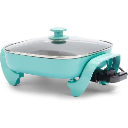 GreenLife 12" 5QT Square Electric Skillet, Glass Vented Lid, Ceramic PFAS-Free Nonstick Interior, Adjustable Temperature Control, Cool Touch Handles,