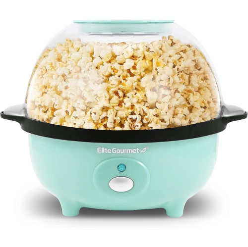 Image 1 de 3.. Elite Gourmet EPM330M Automatic Stirring Popcorn Maker Popper, Electric Hot Oil Machine with Measuring Cap & Built-in Reversible Serving Bowl, Great