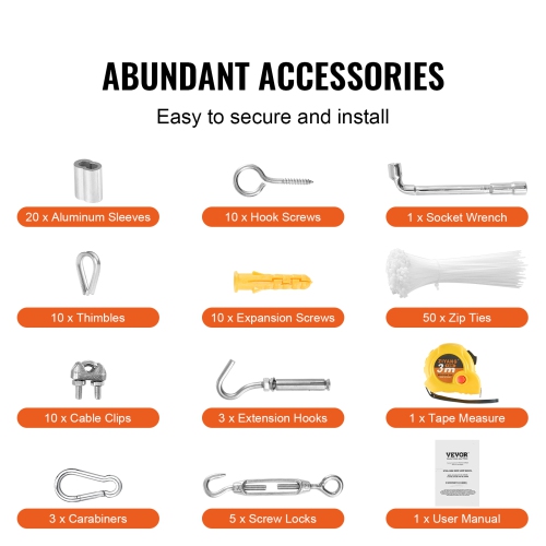 VEVOR 1/8" 100 ft Wire Rope Kit, 304 Stainless Steel Cable with 124 Accessories, 1600 lbs Breaking Strength, 7x7 Strands Construction Marine Aircraft