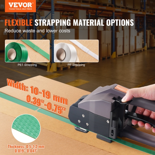 VEVOR Electric Strapping Machine, for 0.39"-0.75" PP PET Straps, Portable Electric Banding Tool with Digital Display, 2 x 4000mAh Battery Powered