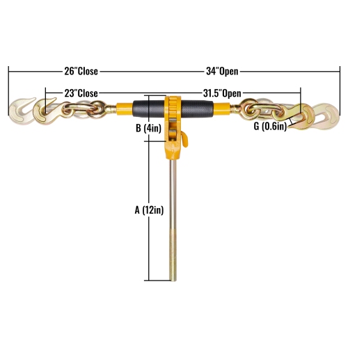 VEVOR 4PCS 3/8"-1/2" Ratchet Chain Binder,Heavy Duty Load Binders, with G80 Hooks 12000 lbs Secure Load Limit, Labor-saving Anti-skid Handle, Tie