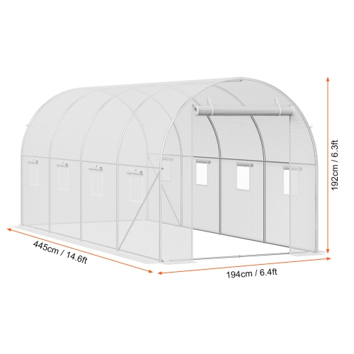 VEVOR 14.6x6.4x6.3 pi, serre de tunnel de serre Hoop House, maison chaude d'usine avec cadre en acier galvanisé, couvercle en polyéthylène