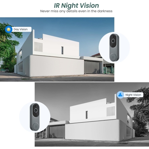 Sonnette vidéo sans fil avec sonnerie, détection humaine par intelligence artificielle, audio bidirectionnel alimenté par batterie, surveillance