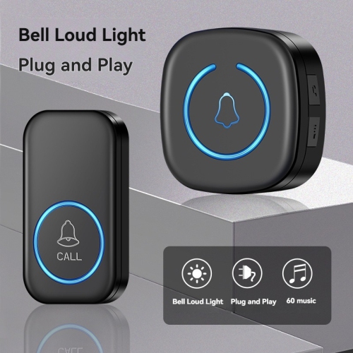 Sonnette sans fil domestique longue distance télécommande électronique clignotante lumière intelligente sonnant Appareil d'appel malade âgé - noir