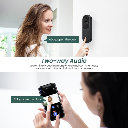 Wireless Video Doorbell Camera with Ring Tone AI Human Detection Two-Way Audio Battery Powered Indoor and Outdoor Monitoring