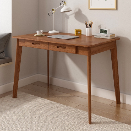 Famapy – Bureau de travail en noyer avec deux tiroirs, table moderne pour le bureau à domicile, brun foncé