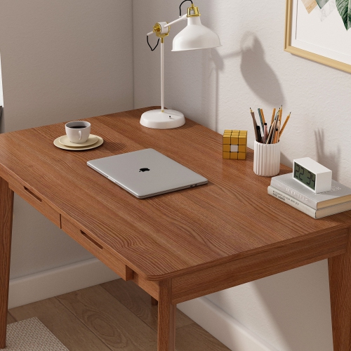 Famapy – Bureau de travail en noyer avec deux tiroirs, table moderne pour le bureau à domicile, brun foncé