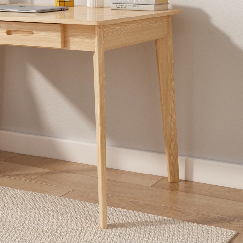 Famapy Natural Wood Writing Desk with Two Drawers, Modern Home Office Table, Natural Wood