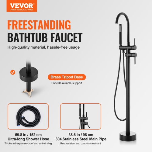 VEVOR Freestanding Bathtub Faucet, Floor Mount, Freestanding Tub Filler, Shower Mixer Taps, Two Water Modes, 360° Swivel Spout, for Bathing &