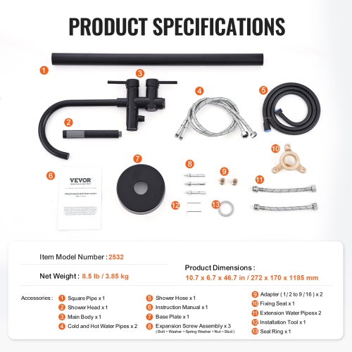 VEVOR Freestanding Bathtub Faucet, Floor Mount, Freestanding Tub Filler, Shower Mixer Taps, Two Water Modes, 360° Swivel Spout, for Bathing &