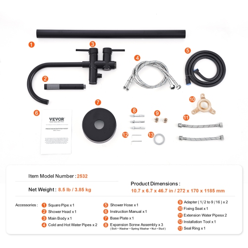 VEVOR Freestanding Bathtub Faucet, Floor Mount, Freestanding Tub Filler, Shower Mixer Taps, Two Water Modes, 360° Swivel Spout, for Bathing &