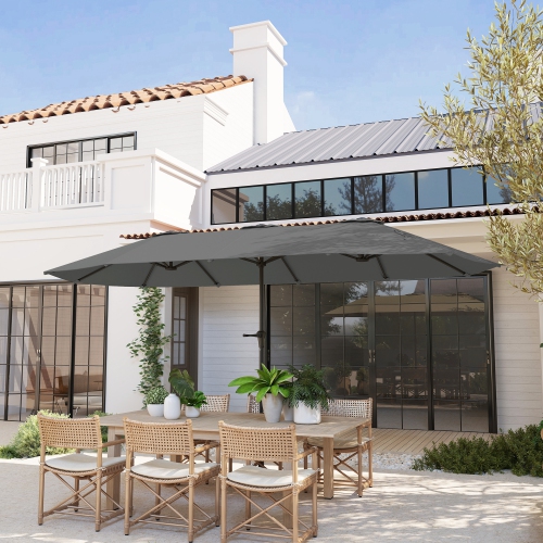 Outsunny 13ft Double-Sided Patio Umbrella, Extra Large Parasol with Crank Handle, Outdoor Market Umbrella for Poolside, Deck, Garden, Light Grey