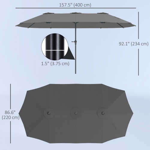 Outsunny 13ft Double-Sided Patio Umbrella, Extra Large Parasol with Crank Handle, Outdoor Market Umbrella for Poolside, Deck, Garden, Light Grey