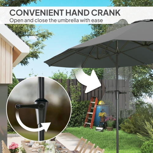 Outsunny 13ft Double-Sided Patio Umbrella, Extra Large Parasol with Crank Handle, Outdoor Market Umbrella for Poolside, Deck, Garden, Light Grey