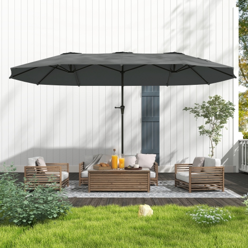 Outsunny 13ft Double-Sided Patio Umbrella, Extra Large Parasol with Crank Handle, Outdoor Market Umbrella for Poolside, Deck, Garden, Light Grey
