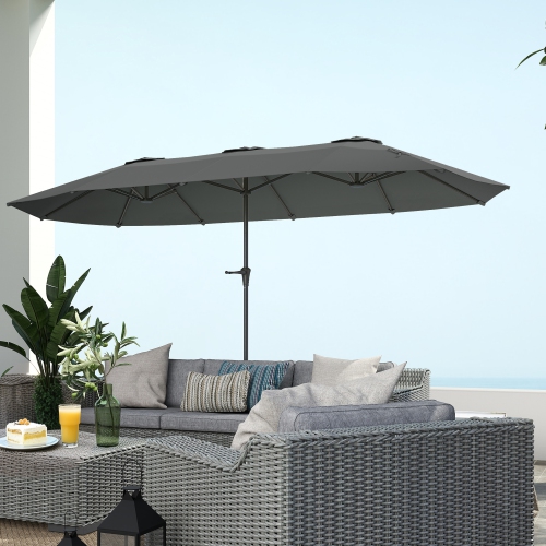 Outsunny 13ft Double-Sided Patio Umbrella, Extra Large Parasol with Crank Handle, Outdoor Market Umbrella for Poolside, Deck, Garden, Light Grey