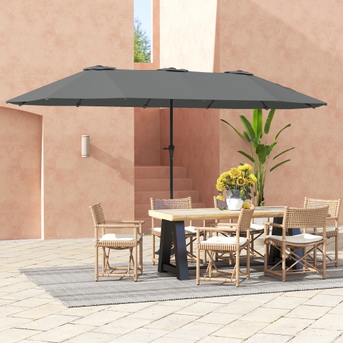 Outsunny 13ft Double-Sided Patio Umbrella, Extra Large Parasol with Crank Handle, Outdoor Market Umbrella for Poolside, Deck, Garden, Light Grey