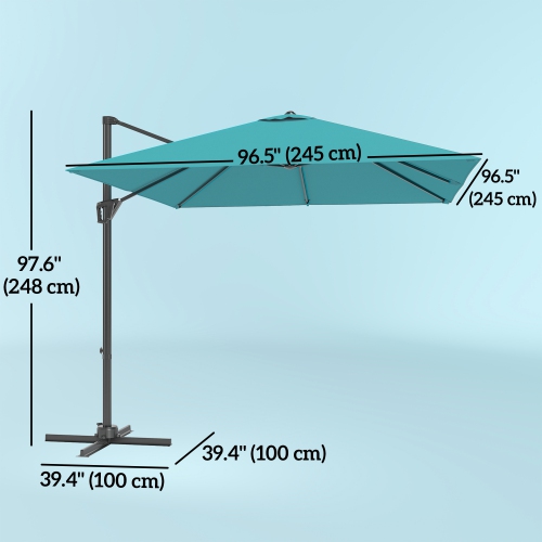 Outsunny 8' x 8' Square Patio Hanging Offset Umbrella with 360° Rotation, Aluminum Outdoor Cantilever Parasol with Crank & Tilt, Sun Canopy Shelter