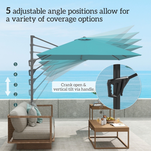 Outsunny 8' x 8' Square Patio Hanging Offset Umbrella with 360° Rotation, Aluminum Outdoor Cantilever Parasol with Crank & Tilt, Sun Canopy Shelter