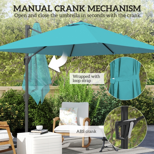Outsunny 8' x 8' Square Patio Hanging Offset Umbrella with 360° Rotation, Aluminum Outdoor Cantilever Parasol with Crank & Tilt, Sun Canopy Shelter