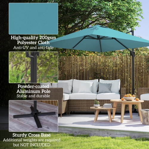Outsunny 8' x 8' Square Patio Hanging Offset Umbrella with 360° Rotation, Aluminum Outdoor Cantilever Parasol with Crank & Tilt, Sun Canopy Shelter