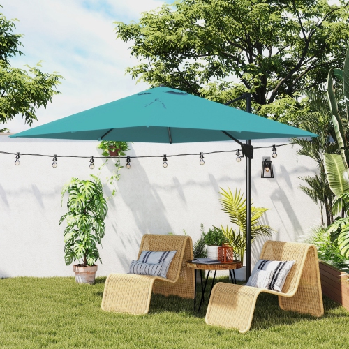 Outsunny 8' x 8' Square Patio Hanging Offset Umbrella with 360° Rotation, Aluminum Outdoor Cantilever Parasol with Crank & Tilt, Sun Canopy Shelter