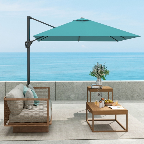Outsunny 8' x 8' Square Patio Hanging Offset Umbrella with 360° Rotation, Aluminum Outdoor Cantilever Parasol with Crank & Tilt, Sun Canopy Shelter
