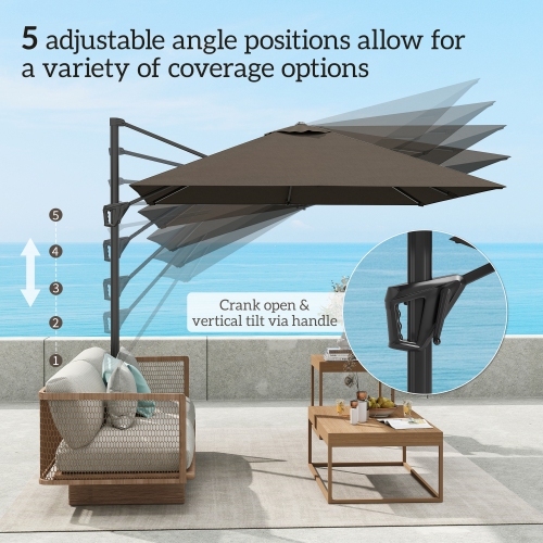 Outsunny 8' x 8' Square Patio Hanging Offset Umbrella with 360° Rotation, Aluminum Outdoor Cantilever Parasol with Crank & Tilt, Sun Canopy Shelter